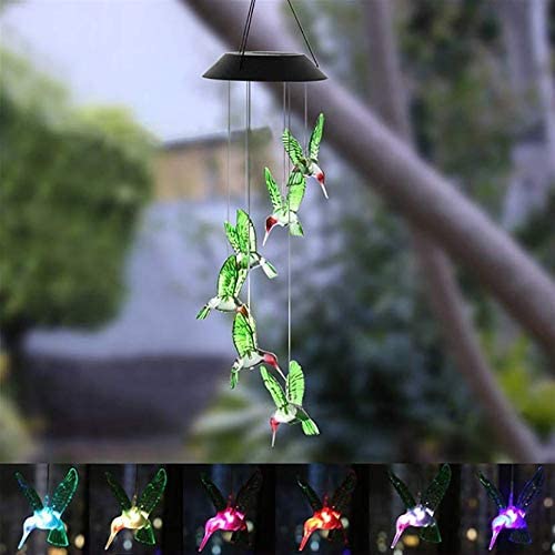 Solar Wind Chimes Hummingbird Waterproof Color Changing LED Solar Powered Wind Chime Light Outdoor Indoor Mobile Hanging Personalized for Home, Patio, Garden, Yard, Porch, Window Decoration Lights