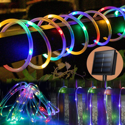 Solar Rope Lights Outdoor 33ft 100 LEDs Copper Wire Tube Lighting Waterproof Holiday Christmas Yard Patio Road Pathway Decoration Fairy Lights Multi Color