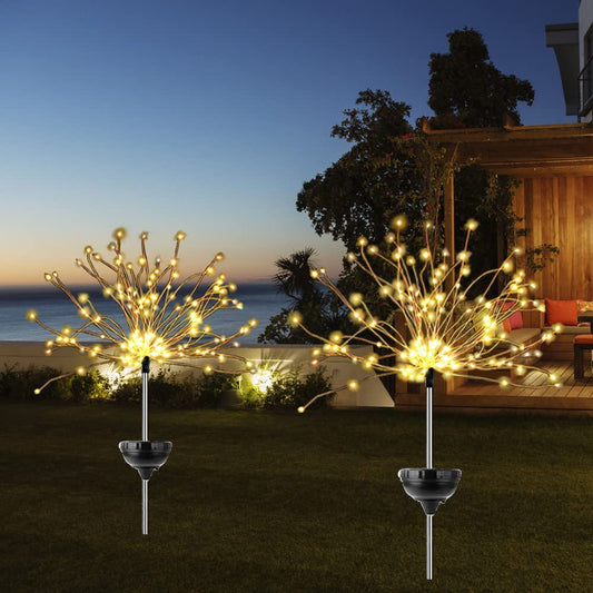 Honche Solar Outdoor Lights Fireworks Fairy Firefly String Lights Starburst Lamp Flowers Trees Patio Pathway Party Solar Garden Lights Outdoor Waterproof Christmas Decorations 2 Packs(Y-Warm White)