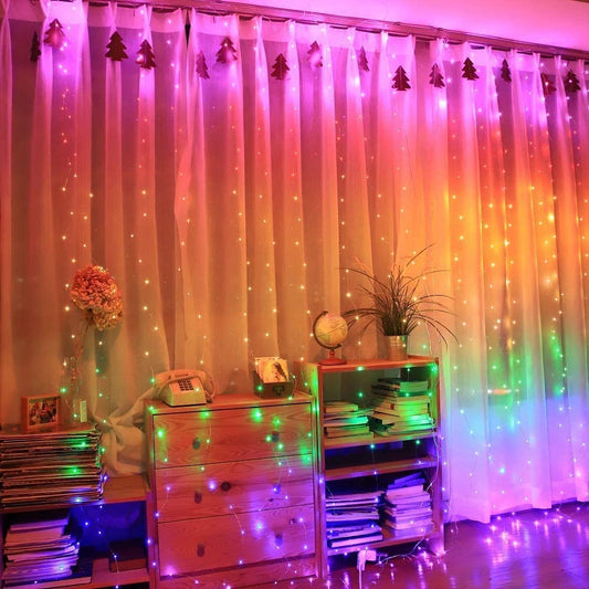 LED Fairy Curtain Light with Remote Control Wall Decorations for Bedroom Twinkle Hanging Lights for Party Wedding Christmas Halloween Decorations Gift Indoor and Outdoor, Rainbow 7 Color