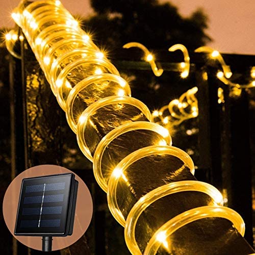 Solar Rope Lights Outdoor 33ft 100 LEDs Copper Wire Tube Lighting Waterproof Holiday Christmas Yard Patio Road Pathway Decoration Fairy Lights Warm White