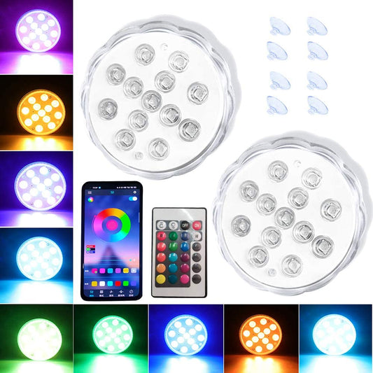 Pool Lights,Submersible LED Lights, Pond Lights, Shower Lights, Outdoor Pool Lighting for Inground Pool,Underwater Lights with Battery Operated for The Tub,Pond,Fountain (13LED-APP-2PCS)