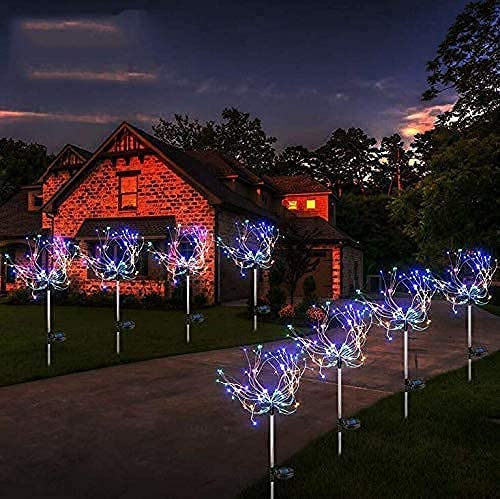 Honche Solar Outdoor Lights Fireworks Fairy Firefly String Lights Starburst Lamp Flowers Trees Patio Pathway Party Solar Garden Lights Outdoor Waterproof Christmas Decorations 2 Packs(TY-Multi Color)