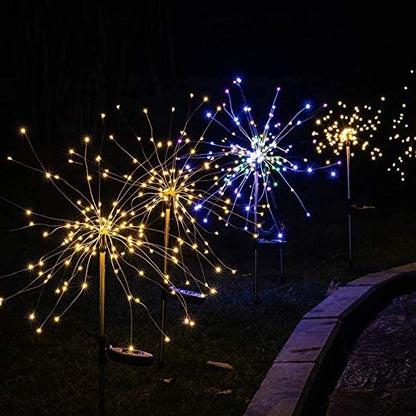Honche Solar Outdoor Lights Fireworks Fairy Firefly String Lights Starburst Lamp Flowers Trees Patio Pathway Party Solar Garden Lights Outdoor Waterproof Christmas Decorations 2 Packs(TY-Multi Color)