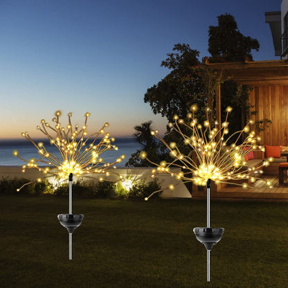 Honche Solar Outdoor Lights Fireworks Fairy Firefly String Lights Starburst Lamp Flowers Trees Patio Pathway Party Solar Garden Lights Outdoor Waterproof Christmas Decorations 2 Packs(Y-Warm White)