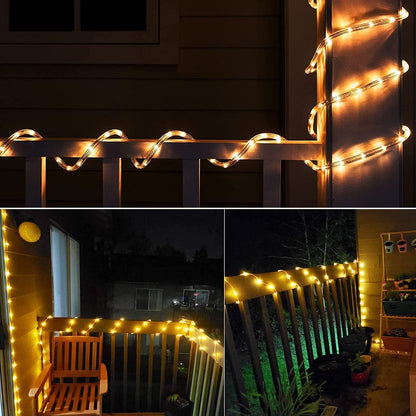 Solar Rope Light 33FT 100L IP65 Waterproof Outdoor LED Copper Fairy String Tube Lights for Party Garden Yard Home Wedding Christmas Halloween Holiday Tree Decoration Lighting (Warm White)