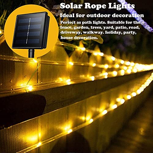 Solar Rope Lights Outdoor 33ft 100 LEDs Copper Wire Tube Lighting Waterproof Holiday Christmas Yard Patio Road Pathway Decoration Fairy Lights Warm White