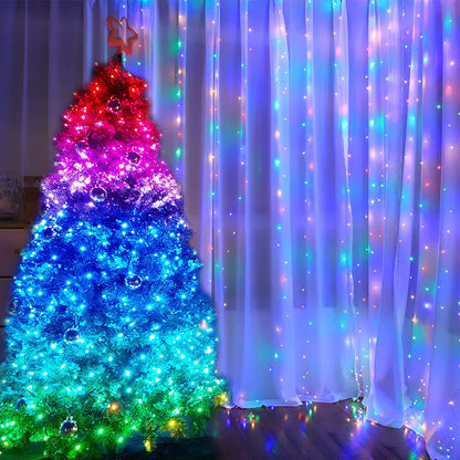 LED Fairy Curtain Light Remote Control Wall Light Hanging Lights for Party Wedding Christmas Decor Indoor Outdoor Christmas Halloween (RGB)