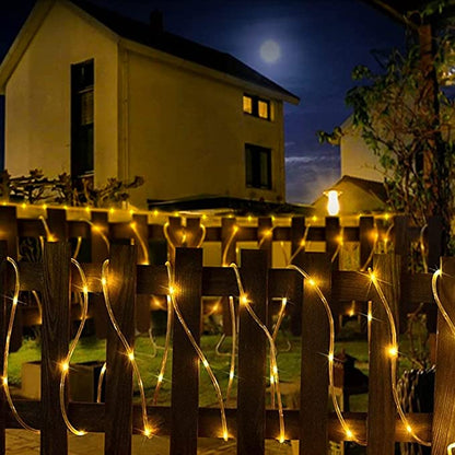 Solar Rope Light 33FT 100L IP65 Waterproof Outdoor LED Copper Fairy String Tube Lights for Party Garden Yard Home Wedding Christmas Halloween Holiday Tree Decoration Lighting (Warm White)