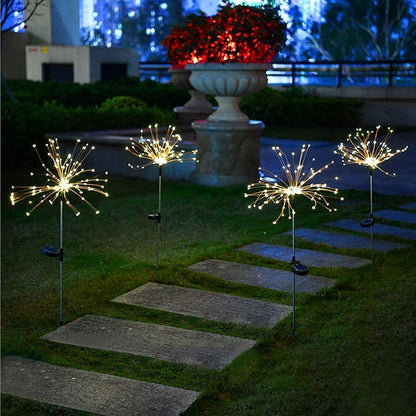 Honche Solar Outdoor Lights Fireworks Fairy Firefly String Lights Starburst Lamp Flowers Trees Patio Pathway Party Solar Garden Lights Outdoor Waterproof Christmas Decorations 2 Packs(TY-Warm White)