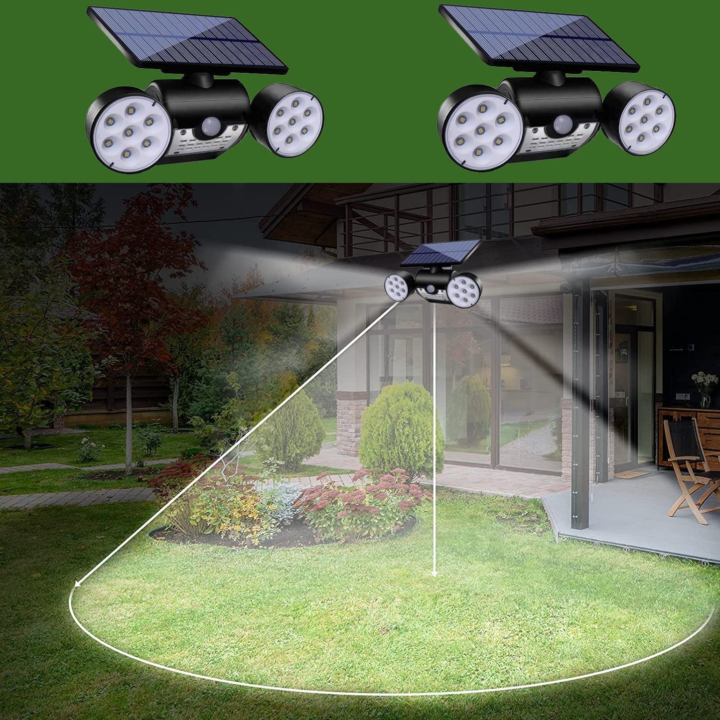 Honche Solar Outdoor Lights,2 Pack Motion Sensor Security Wall Lights Waterproof with Dual Head Spotlights IP65 for FrontDoor Backyard Yard Garden Street Garage Patio(2 Pack)