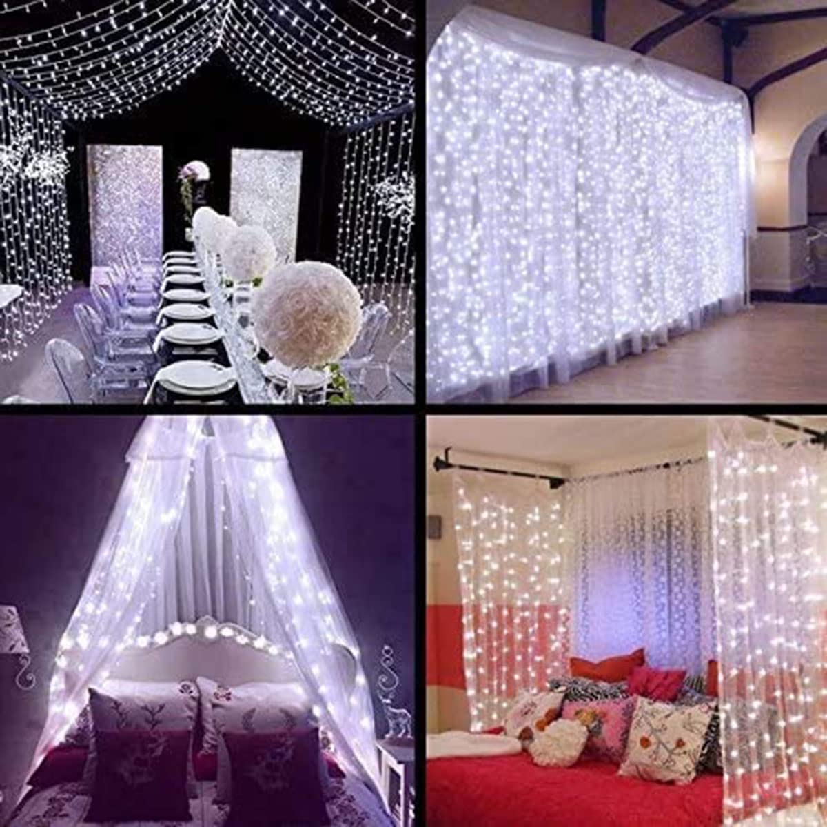 LED Fairy Curtain Lights with Remote Control Twinkle Wall Hanging Lights for Party Wedding Decorations Indoor and Outdoor Christmas Halloween(300Led-Cold White)