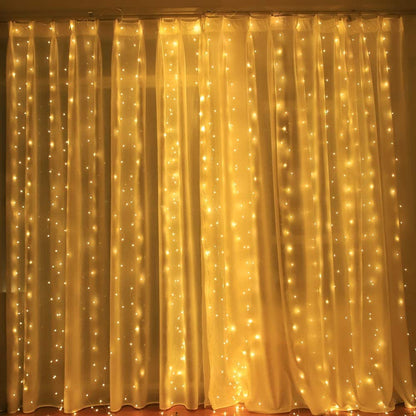 USB Curtain Lights Indoor 9.8ft 8 Modes Remote Controlled Home Window Wall Wedding Holiday Christmas Indoor Outdoor Colorful Decoration String Lights (Music Sound Control Warm White)