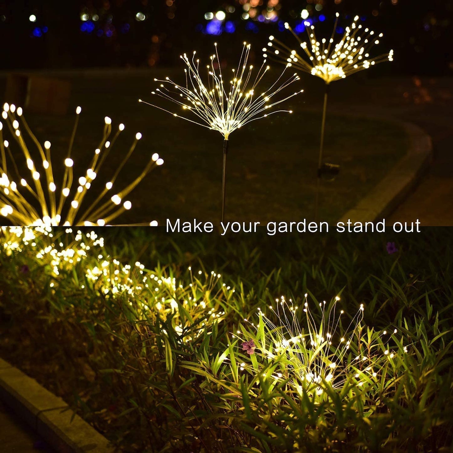 Honche Solar Outdoor Lights Fireworks Fairy Firefly String Lights Starburst Lamp Flowers Trees Patio Pathway Party Solar Garden Lights Outdoor Waterproof Christmas Decorations 2 Packs(TY-Warm White)