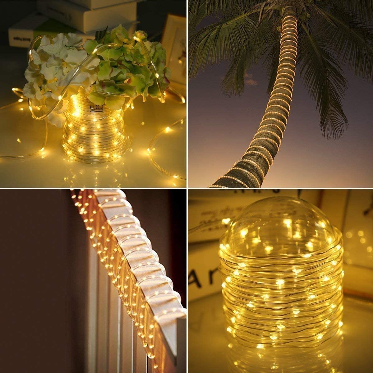 Solar Rope Lights Outdoor 33ft 100 LEDs Copper Wire Tube Lighting Waterproof Holiday Christmas Yard Patio Road Pathway Decoration Fairy Lights Warm White