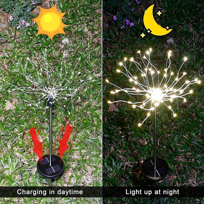 Honche Solar Outdoor Lights Fireworks Fairy Firefly String Lights Starburst Lamp Flowers Trees Patio Pathway Party Solar Garden Lights Outdoor Waterproof Christmas Decorations 2 Packs(Y-Warm White)