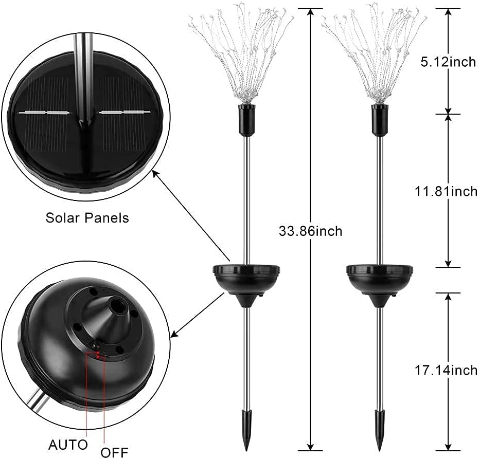 Honche Solar Outdoor Lights Fireworks Fairy Firefly String Lights Starburst Lamp Flowers Trees Patio Pathway Party Solar Garden Lights Outdoor Waterproof Christmas Decorations 2 Packs(Y-Warm White)